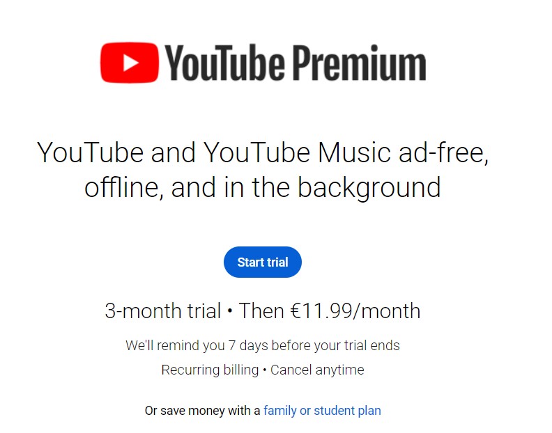 YouTube Premium price
