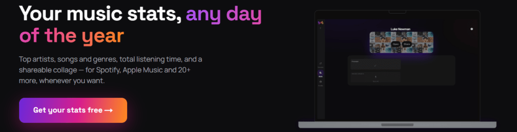 FreeYourMusic page showing its year-round music statistics feature