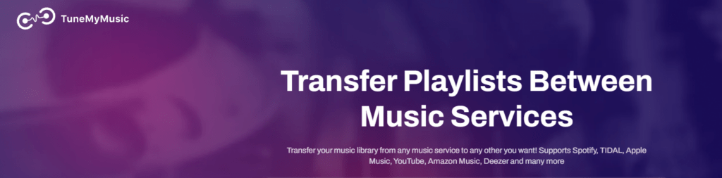 TuneMyMusic page for transferring playlists between music services