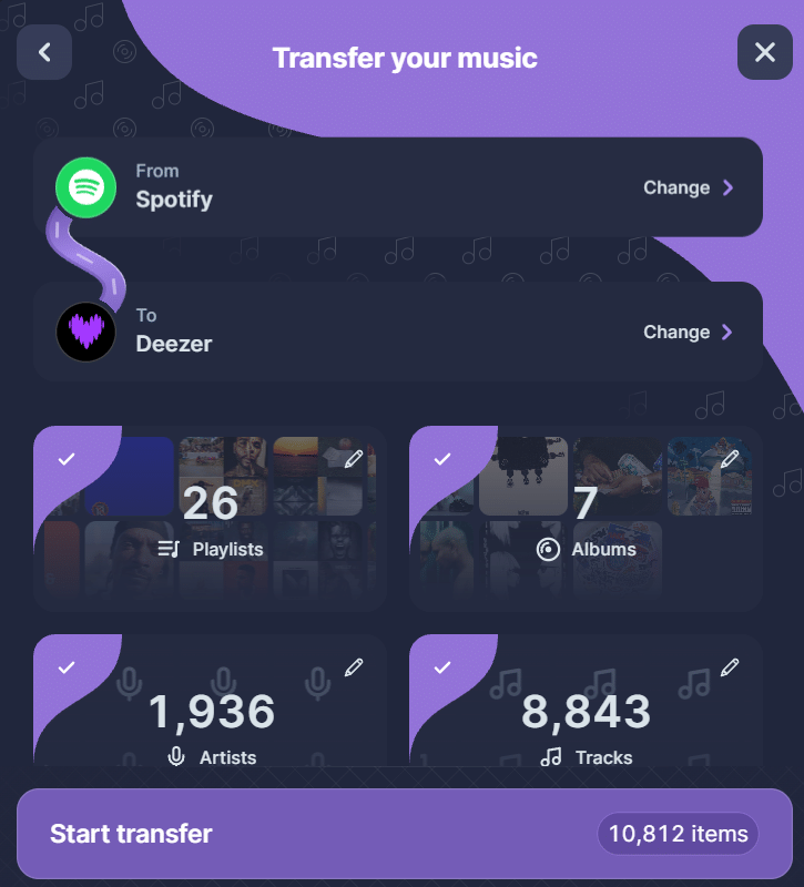 Transfer music playlists