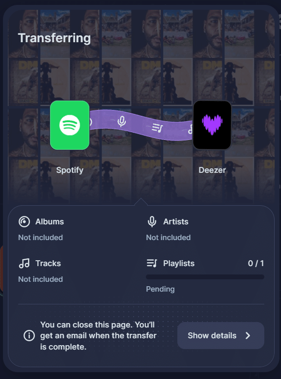 Transfer music playlists